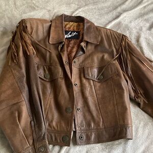 Genuine leather fringe jacket